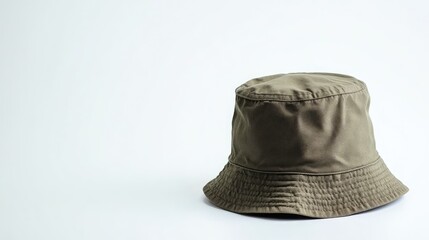 A trendy bucket hat positioned stylishly on a white background with copy space