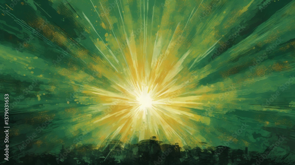 Poster vibrant single color palette featuring adjusted light rays on a textured colored background design