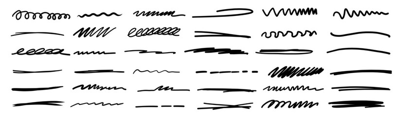 Black grunge graffiti strokes, shapes, lines isolated on white background. Simple charcoal chalk crayon calligraphy effects ideal for business, school presentation designs, 