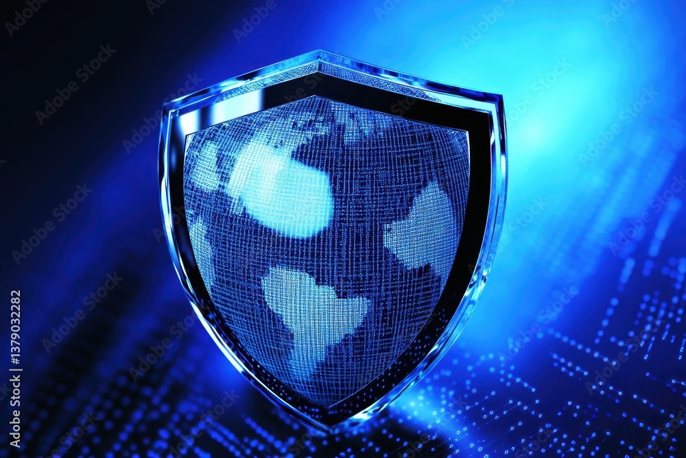 Poster a photo featuring a globe in blue and black colors with lines and dots forming a visual pattern arou