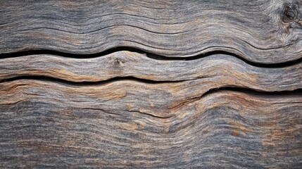 Aged driftwood surface with pronounced horizontal wood grain, natural imperfections visible generative ai