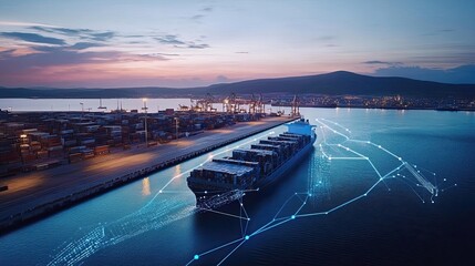 Smart ports equipped with automation, IoT sensors, and AI-driven systems optimizing port operations, cargo handling, and reducing congestion to enhance logistics efficiency and sustainability.