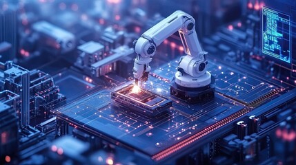 Smart manufacturing and automation technologies powered by AI, robotics, and IoT, transforming production lines, improving efficiency, and reducing human labor in industries like automotive 