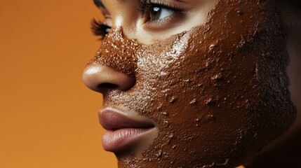 Close up profile of woman relaxing with clay mask, highlighting natural beauty and skincare wellness for glowing, healthy complexion