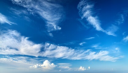 beautiful blue sky with white cirrus clouds