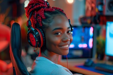 Portrait of a smiling young black female IT support worker in startup company office