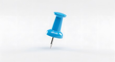 Single Blue Pushpin: A vibrant, blue pushpin isolated against a bright, clean backdrop, offering a modern and minimalist aesthetic, symbolizing focus, marking, and organization.
