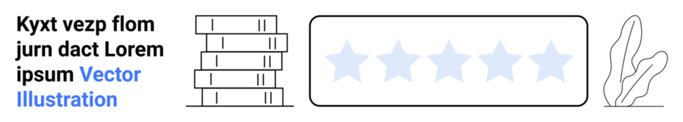 Obraz premium Stack of books, five-star rating, and plant outline representing knowledge, review, learning, education, quality, growth and minimalism. Ideal for academic materials and simple landing page