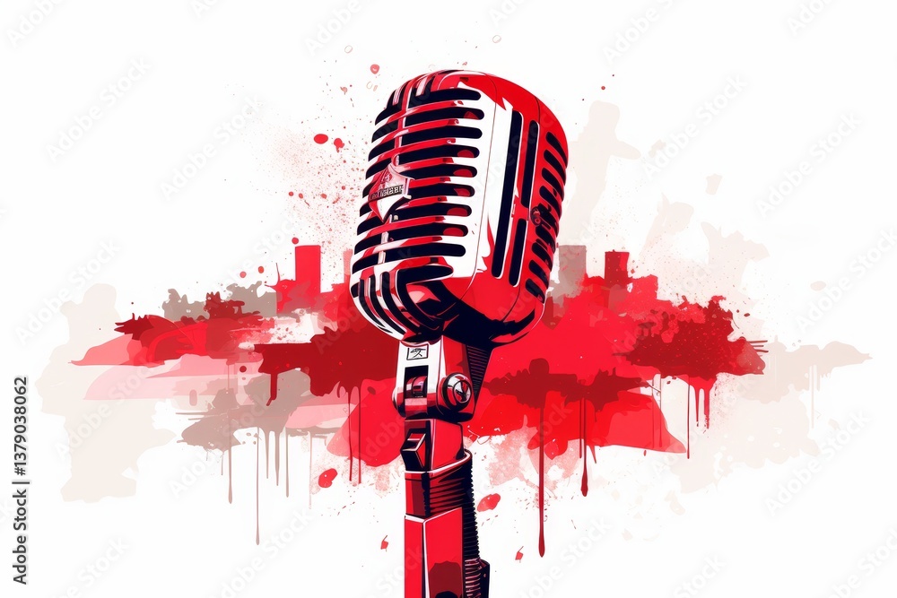 Poster close up image of a microphone isolated on a white background for clear visual focus