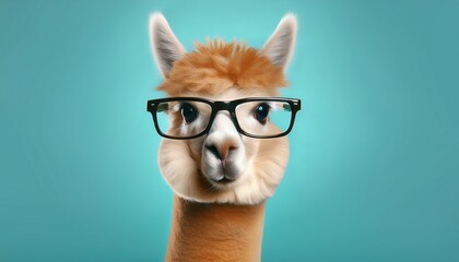 Fototapeta premium cute alpaca wearing glasses on color background