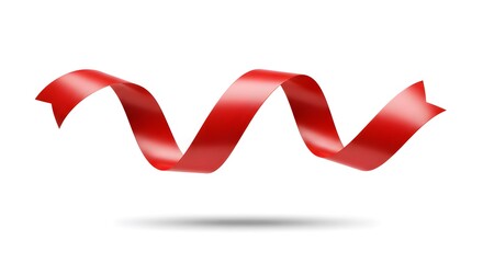 Fototapeta premium A vibrant red ribbon dances in a graceful curve against a pristine white backdrop, evoking a sense of celebration and festivity.