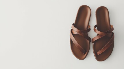 Fototapeta premium Modern sandals placed diagonally on a clean white backdrop, perfect for product displays