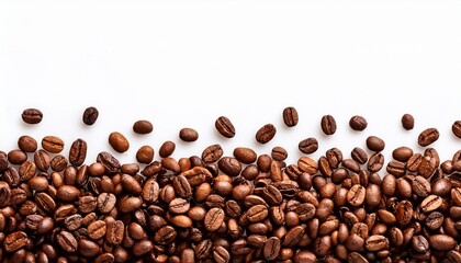 Obraz premium panoramic coffee beans border isolated on white background with copy space