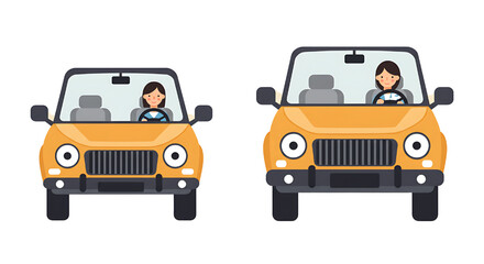 Car with driver woman  flat design illustration isolated on white background 