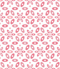 Seamless floral pattern with a delicate design of small pink abstract flowers on a white background. Modern simple style. Decorative vector illustration for textile printing, packaging, and wrapping.
