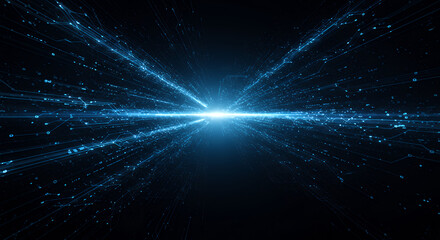Fototapeta premium Data Stream: Futuristic Blue Tech Network with Light Burst - Digital Innovation, Connectivity, Abstract Technology, High-Tech