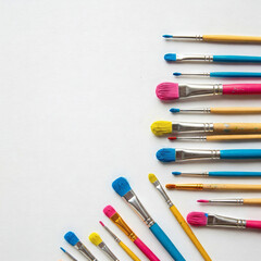 Fototapeta premium Paintbrushes on a white background. Top view. Copy space.