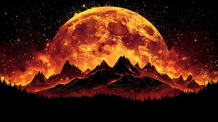 Fiery Planet Mountainscape Fantasy Art
