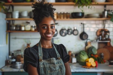 Portrait of a young black woman in a zero waste kitchen
