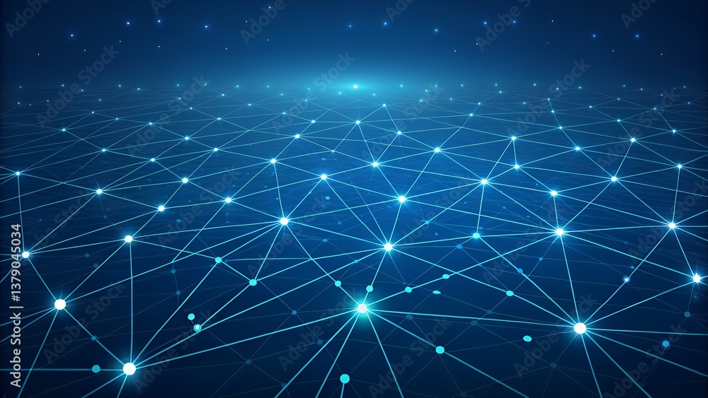 Poster abstract digital network connections with blue lights, futuristic technology concept of data streams