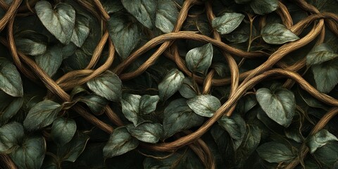 Intricate Vines and Leaves: A Dark Botanical Design