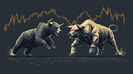 Bear and Bull Stock Market Fight