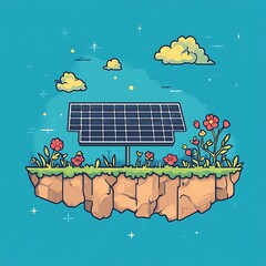 Solar Panel on a Floating Island with Flowers
