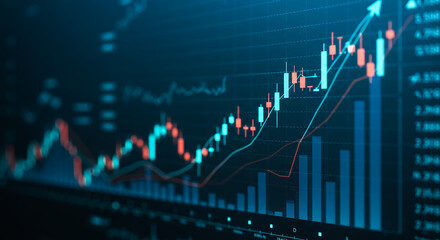 Naklejka premium Bull Market Surge: Analyzing Stock Charts & Financial Growth | Investment Trends, Data Visualization, Trading Insights & Economic Analysis