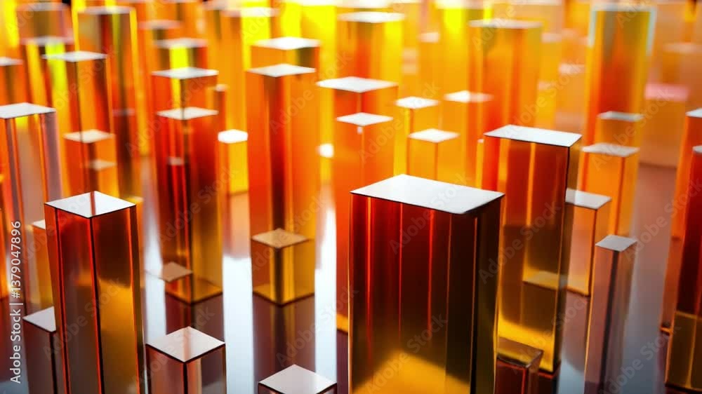 Poster translucent geometric shapes in amber and orange create vibrant abstract composition, reflecting lig
