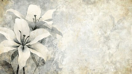   A white flower stands out against a gritty background, creating a striking contrast and inviting space for a text or image insertion