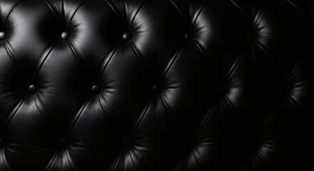 Fototapeta premium Luxury Black Leather Upholstery Texture Close-up Studio Shot of Button-Tufting Detail
