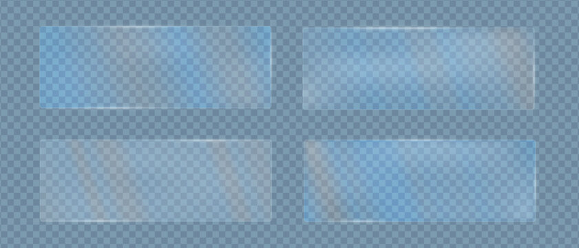 Glass transparent rectangles rainbow gradient color with glare polycarbonate texture, Blurred geometric frames of glass texture, Vector illustration.
