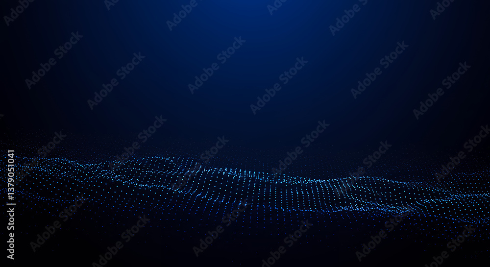 Poster blue data wave: abstract digital particle field background. futuristic technology & innovation visua