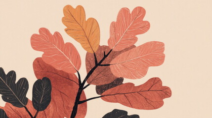 Obraz premium Colored oak leaves on a beige background illustration