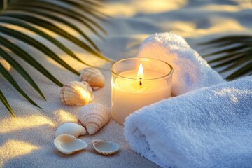 Relaxing beach candlelit ambiance tropical island photography serene environment close-up view tranquility concept