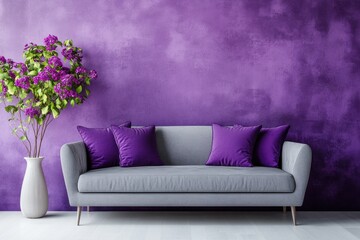 Modern living room with purple accents
