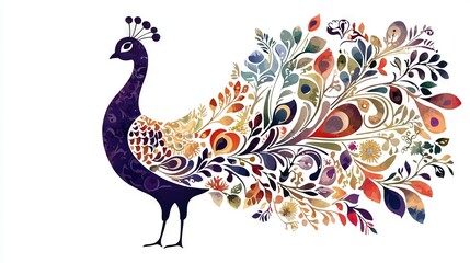 Fototapeta premium Peacock feather pattern features purple, green, orange, and red colors