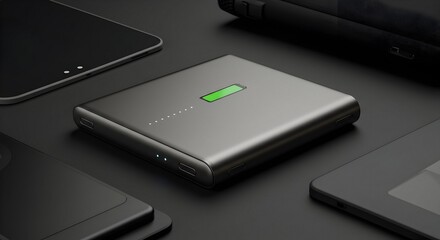 Charging Power Bank Showing Energy on Modern Devices on Dark Backdrop