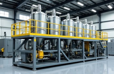 A compounding system with extruder and hoppers for bulk materials for mixing thermoplastic elasomers and plastics on a background of production