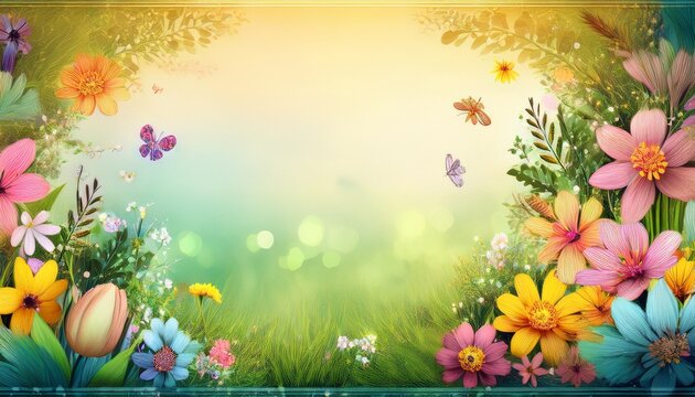 creative border frame of abstract fancy spring time themes background with copy space , spring time concept graphic resource