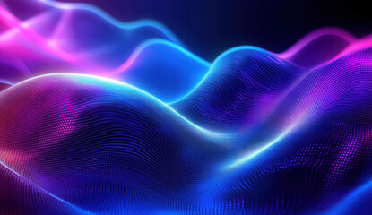Abstract background of modern tech gradient waves in blue and pink hues, technology, modern, abstract, background, waves. Dynamic abstract light trails in neon pink and blue hues.