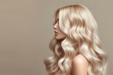 Portrait of a blonde with wavy hair standing in profile
