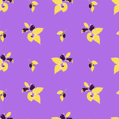 Seamless pattern with dry herbarium leaves in bold vivid colors. Cottagecore foliage wallpaper. Boho botanical texture. Ecological and natural design.