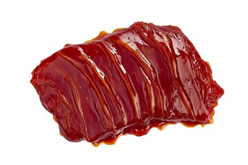 Fototapeta premium A ketchup smear with visible streaks and a thick, rich texture, highly detailed lighting and reflections, ultra-realistic, isolated on solid white background.