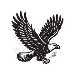 Obraz premium Simple Bald Eagle Flying Vector Icon – Vintage Logo & Rustic Illustration