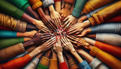 Diverse Hands Coming Together in Unity and Harmony