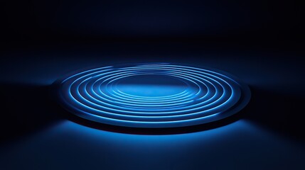 Abstract silhouette of layered concentric circles glowing faint blue