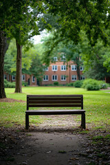 A wooden bench sitting in the middle of a grassy field