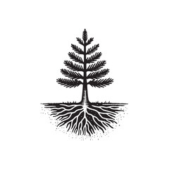 Lodgepole Pine Growing Vector Icon – Vintage Logo & Rustic Illustration