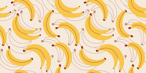 Seamless pattern with banana, dots. flat children's background with dessert, food. graphics for print, holiday, wallpaper, banner, surface textures, fabric. vector art illustration